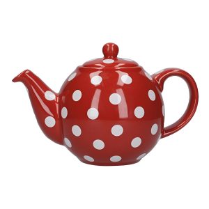 Teekanne London Pottery dots rot mit weißen Punkten und weißem Hintergrund